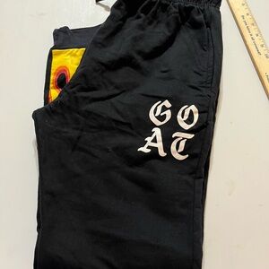 New Navy Yard Goat Flames Sweatpants Mens Medium Black Fleece Drawstring NWT